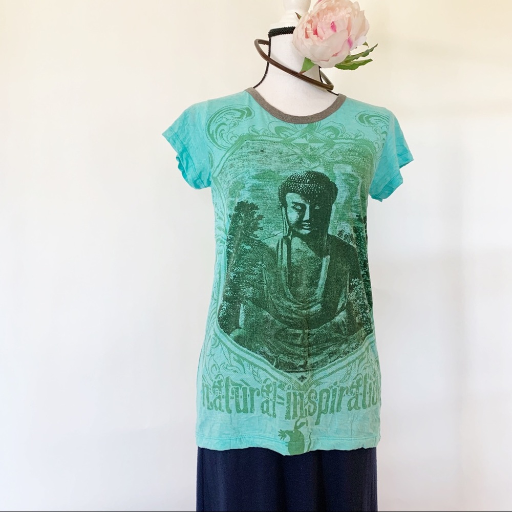 Buddha Enlightenment Blue Green T-Shirt|Women’s|M